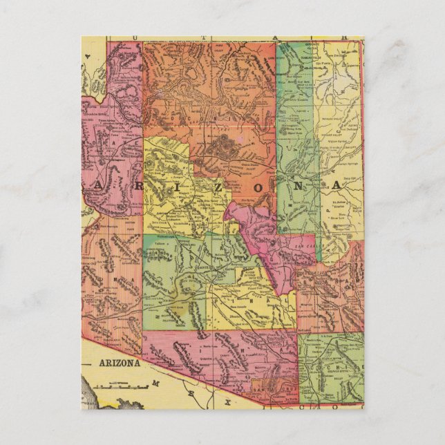 Vintage Karta i Arizona (1909) Vykort (Framsida)