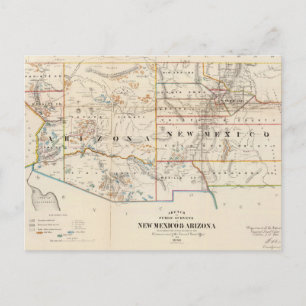 Vintage Karta i Arizona och New mexico (1866) Vykort