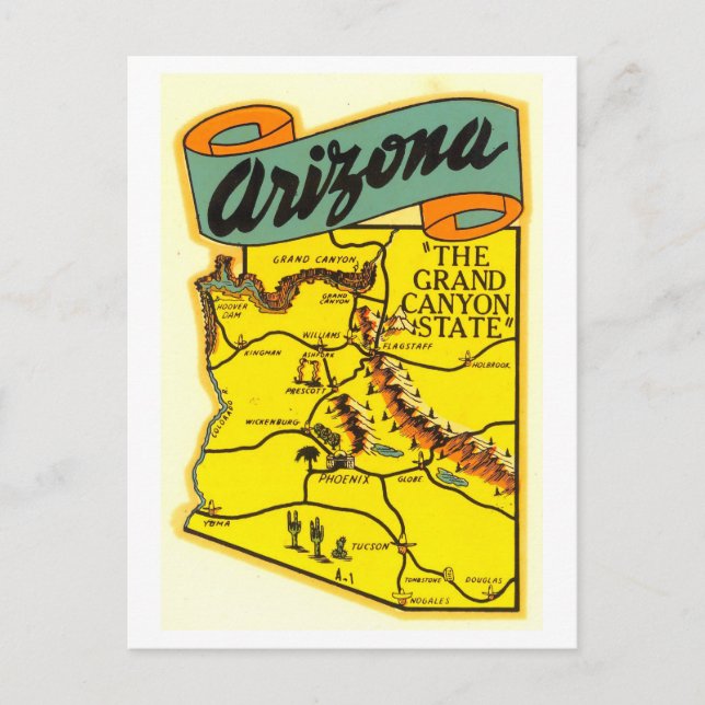 Vintage Karta i Arizona vykort (Framsida)