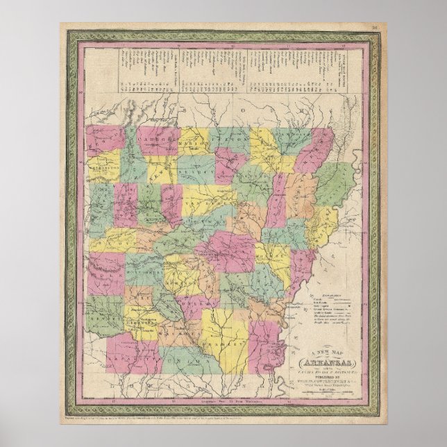 Vintage Karta i Arkansas (1853) Poster (Framsidan)