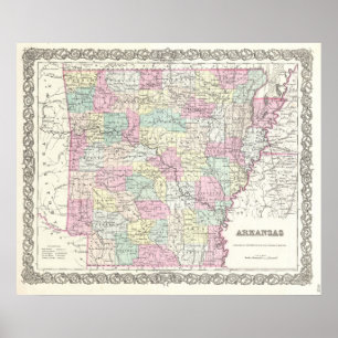 Vintage Karta i Arkansas (1855) Poster