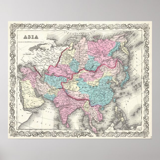 Vintage Karta i Asien (1855) Poster (Framsidan)
