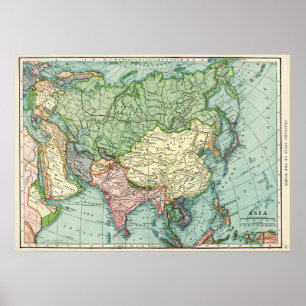 Vintage Karta i Asien Poster