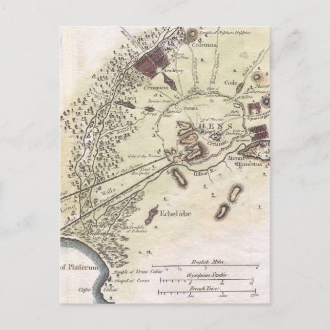 Vintage Karta i Aten (1784) Vykort (Framsida)