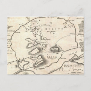 Vintage Karta i Aten Grekland (1784) Vykort