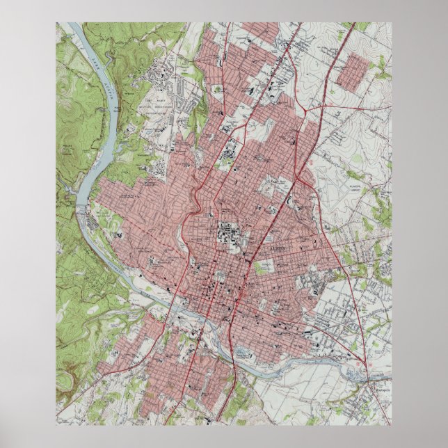 Vintage Karta i Austin Texas (1955) Poster (Framsidan)