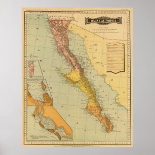 Vintage Karta i Baja California (1886) Poster