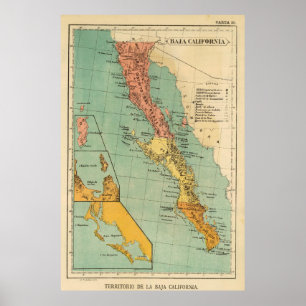 Vintage Karta i Baja California (1899) Poster