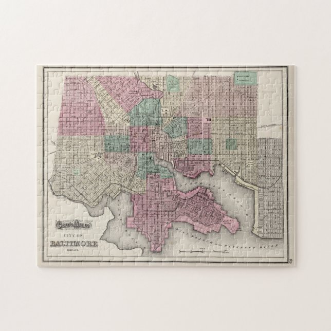 Vintage Karta i Baltimore MD (1873) Pussel (Horisontell)