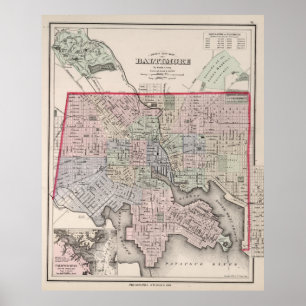 Vintage Karta i Baltimore MD (1876) Poster