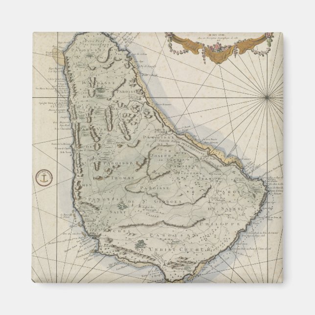 Vintage Karta i Barbados (1758) Magnet (Framsidan)