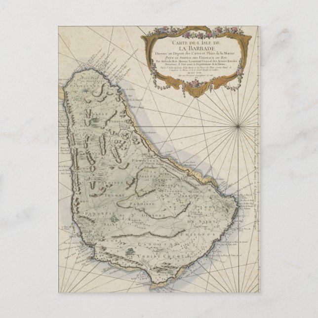 Vintage Karta i Barbados (1758) Vykort (Framsida)