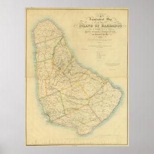 Vintage Karta i Barbados (1846) Poster