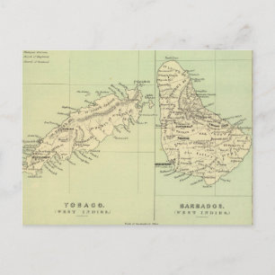 Vintage Karta i Barbados och Tobago (1853) Vykort
