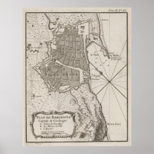 Vintage Karta i Barcelona Spanien (1764) Poster