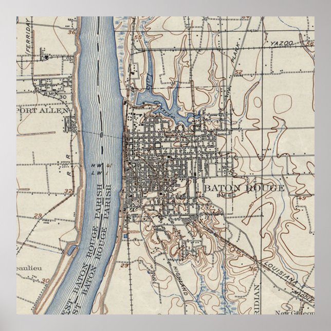Vintage Karta i Baton Rouge Louisiana (1906) Poster (Framsidan)