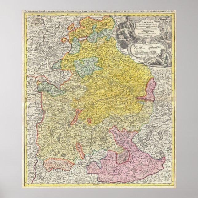 Vintage Karta i Bayern Tyskland (1728) Poster (Framsidan)