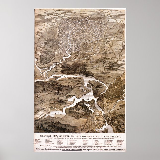 Vintage Karta i Berlin Tyskland (1870) Poster (Framsidan)