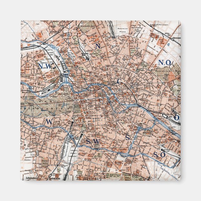 Vintage Karta i Berlin Tyskland (1894) Magnet (Framsidan)