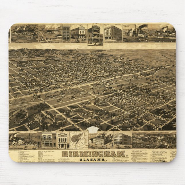 Vintage Karta i Birmingham, Alabama (1885) Musmatta (Framsidan)