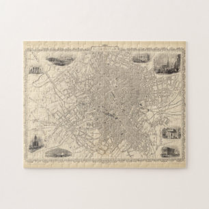 Vintage Karta i Birmingham England (1851) Pussel