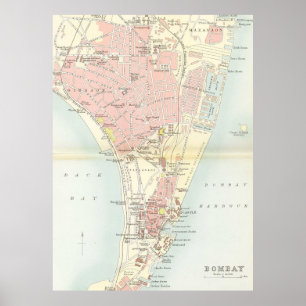 Vintage Karta i Bombay Indien (1893) Poster