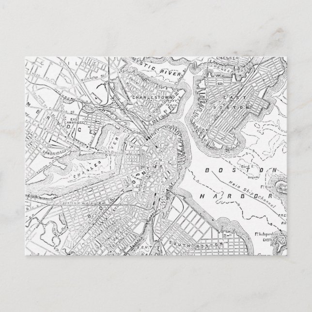 Vintage Karta i Boston (1878) Vykort (Framsida)