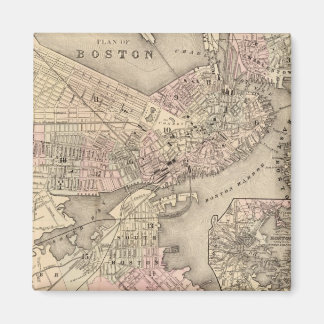 Vintage Karta i Boston (1880) Magnet