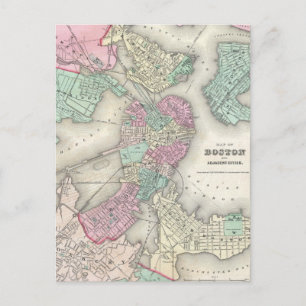 Vintage Karta i Boston Harbour (1857) Vykort