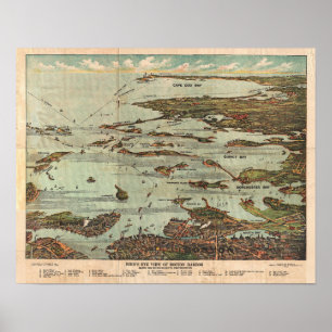 Vintage Karta i Boston Harbour Poster