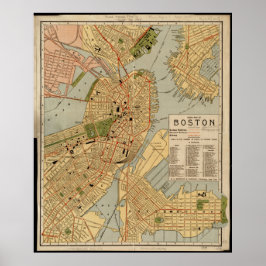 Vintage Karta i Boston Poster