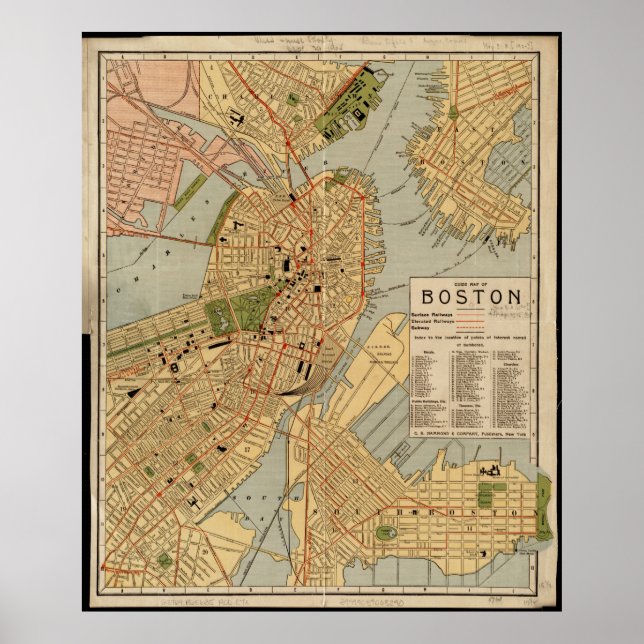 Vintage Karta i Boston Poster (Framsidan)
