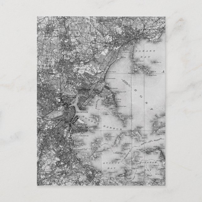 Vintage Karta i Boston Vykort (Framsida)