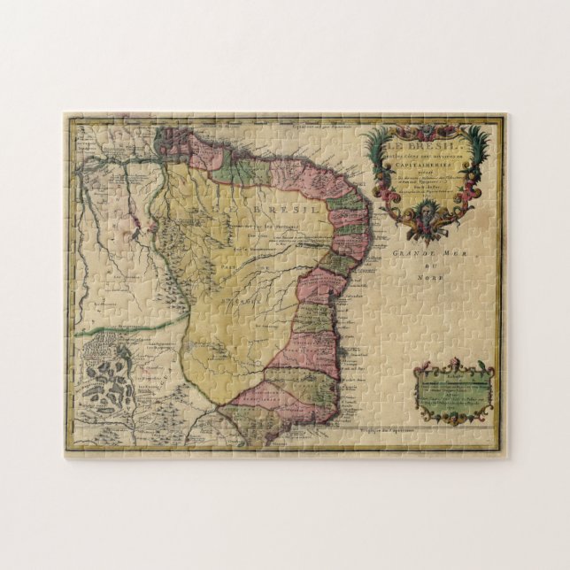 Vintage Karta i Brasilien (1719) Pussel (Horisontell)