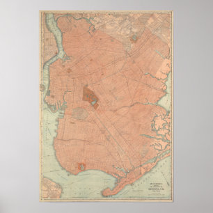 Vintage Karta i Brooklyn, New York Poster