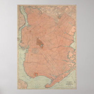 Vintage Karta i Brooklyn NY (1902) Poster