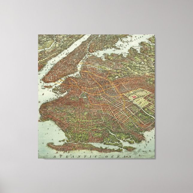 Vintage Karta i Brooklyn NY (1908) Canvastryck (Framsida)