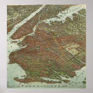 Vintage Karta i Brooklyn NY (1908) Poster