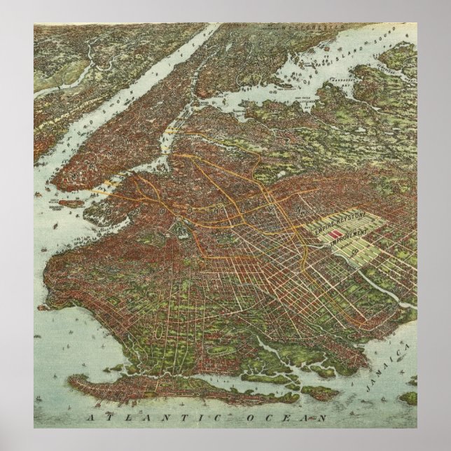 Vintage Karta i Brooklyn NY (1908) Poster (Framsidan)