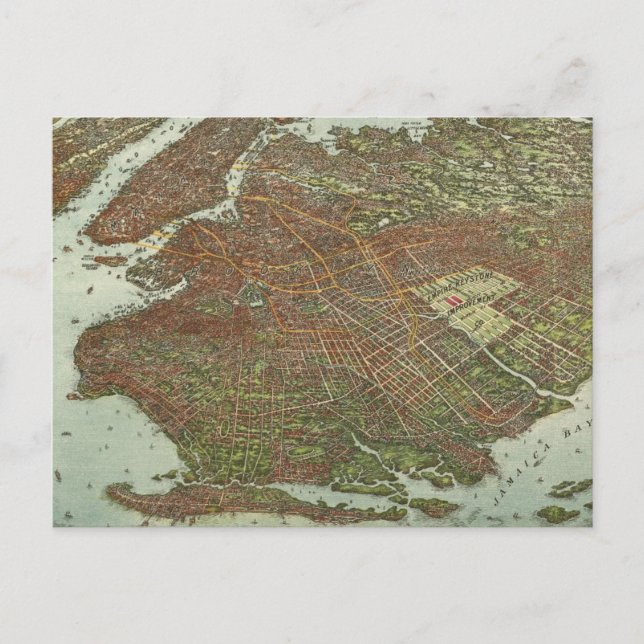 Vintage Karta i Brooklyn NY (1908) Vykort (Framsida)