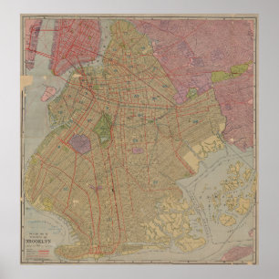Vintage Karta i Brooklyn NY (1911) Poster