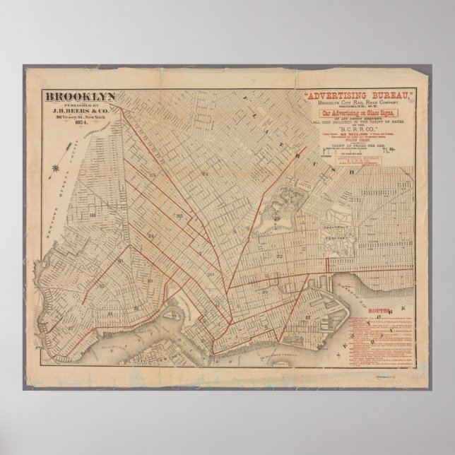 Vintage Karta i Brooklyn Poster (Framsidan)