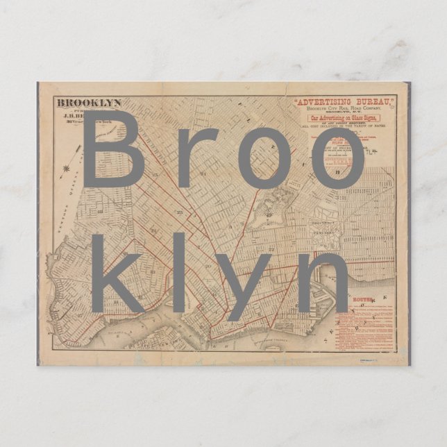 Vintage Karta i Brooklyn Vykort (Framsida)