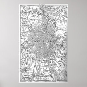 Vintage Karta i Bryssel (1905) Poster