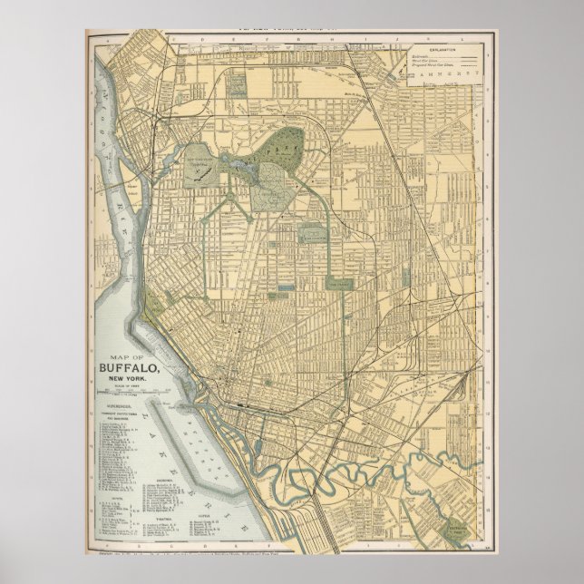 Vintage Karta i Buffalo New York (1891) Poster (Framsidan)