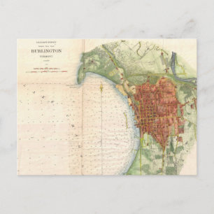 Vintage Karta i Burlington Vermont (1872) Vykort
