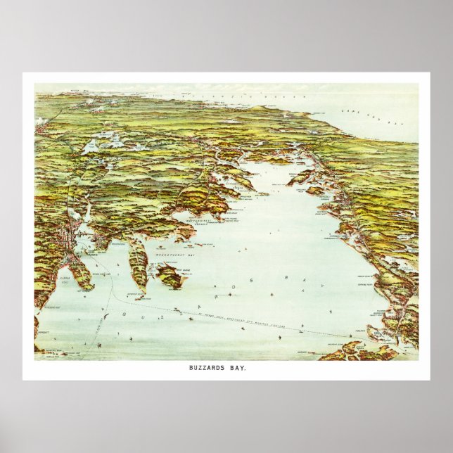 Vintage karta i Buzzards Bay, Massachusetts Poster (Framsidan)
