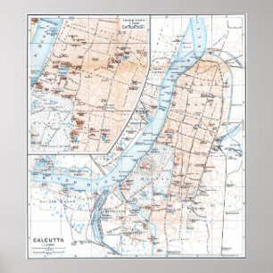 Vintage Karta i Calcutta India (1914) Poster