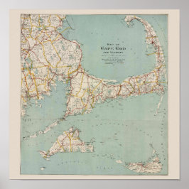 Vintage karta i Cape Cod, Massachusetts Poster