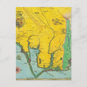 Vintage Karta i Carolina Kusten Vykort